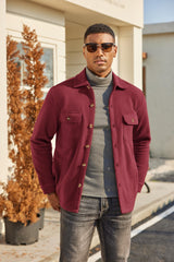 COOFANDY polar fleece shacket back view in wine red for versatile layering