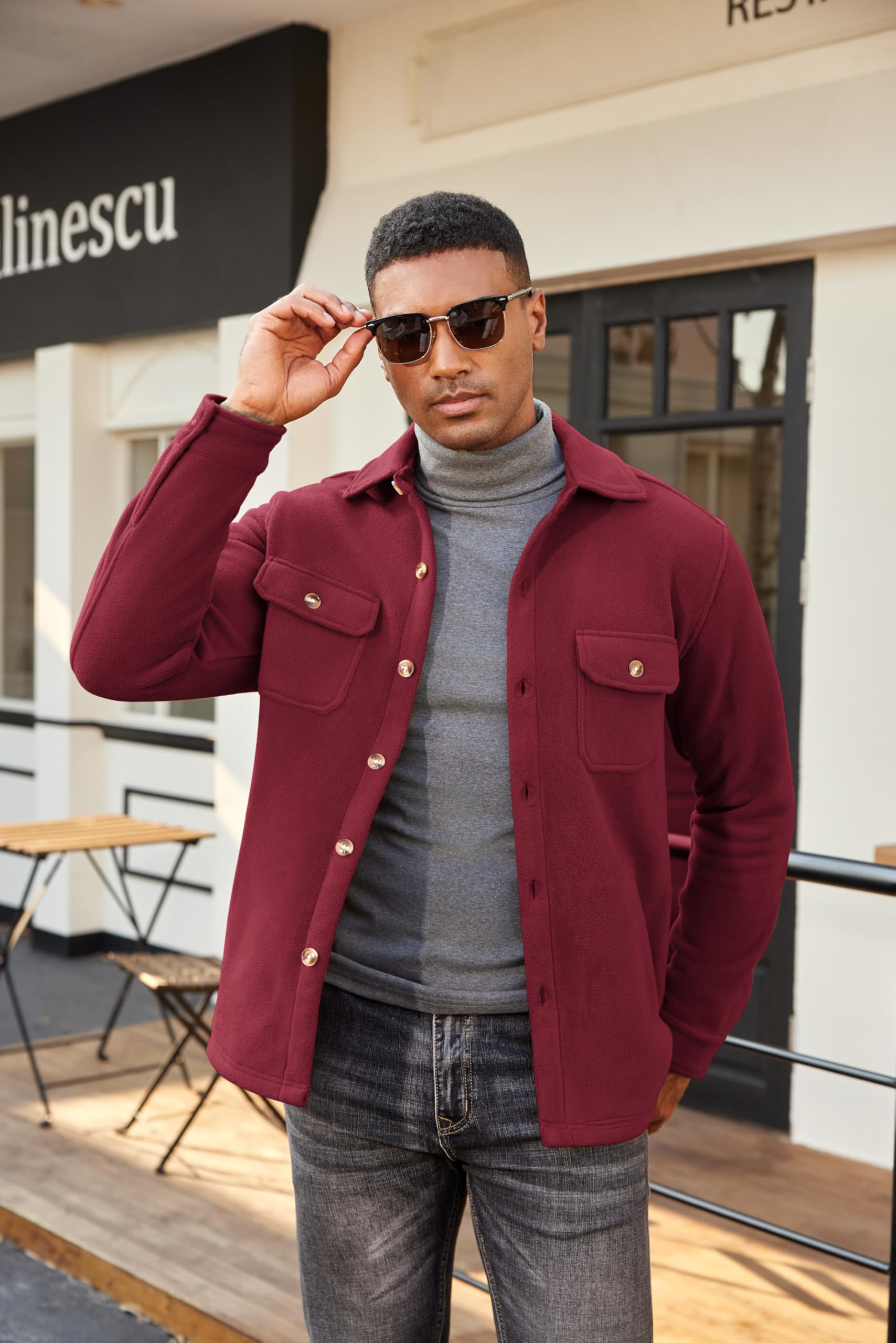 COOFANDY polar fleece shacket button-front closure for easy layering