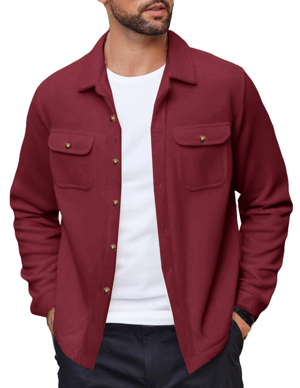 COOFANDY polar fleece shacket front view with warm midweight insulation for daily wear