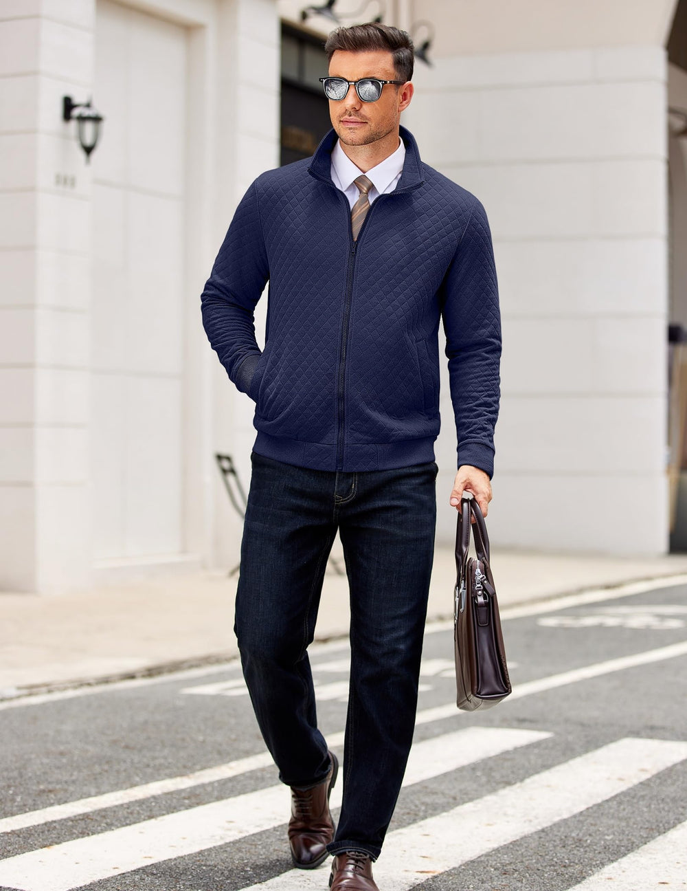 COOFANDY navy fabric closeup shows soft wrinkle resistant texture for everyday wear
