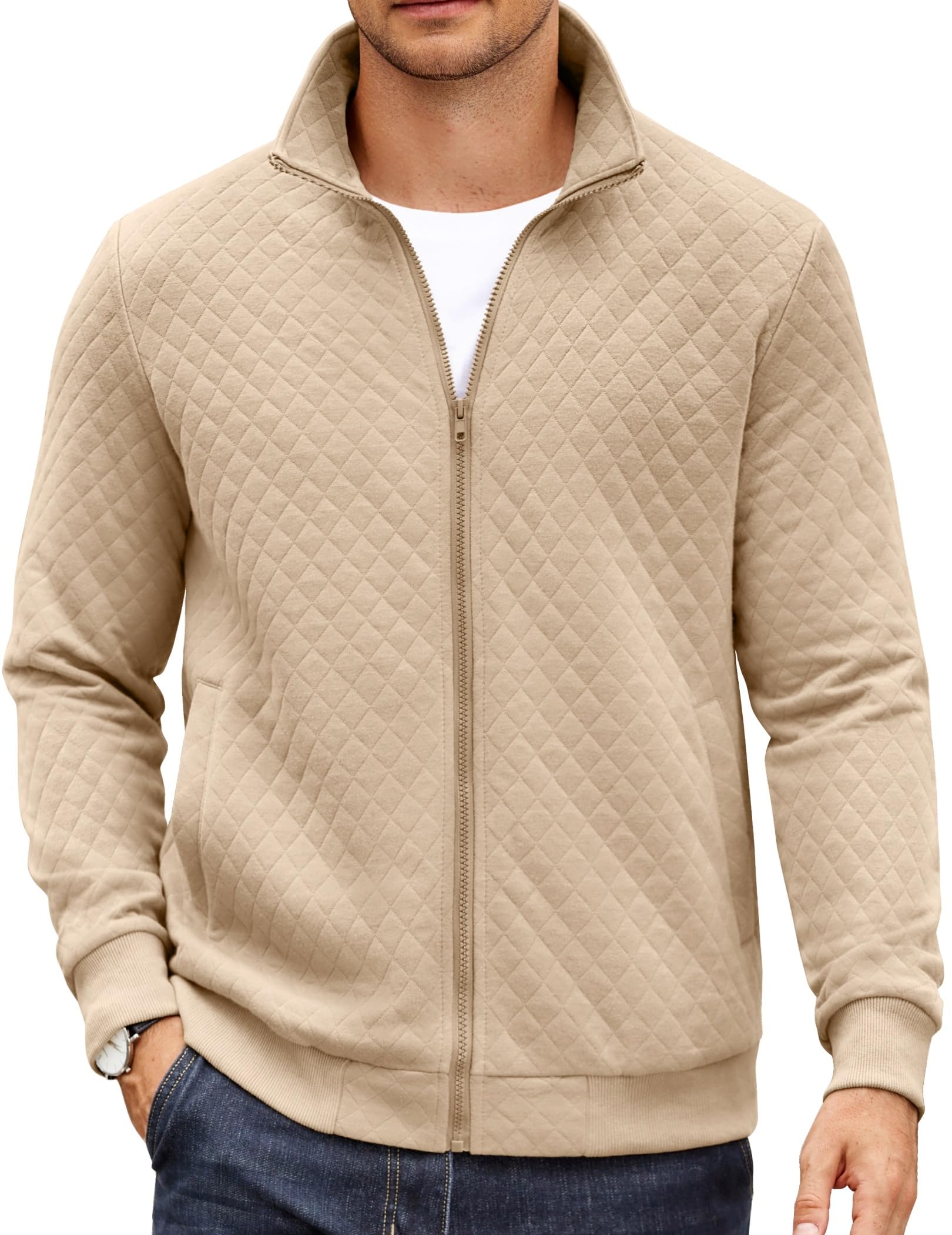 COOFANDY quilted jacket front view shows lightweight warmth for fall layering