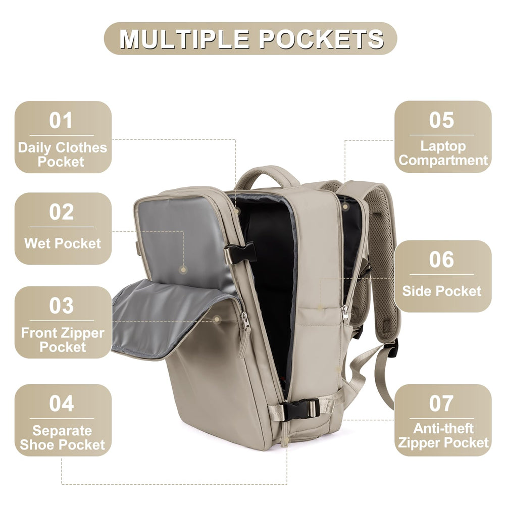 Coofay backpack opens flat for easy airport security and packing.