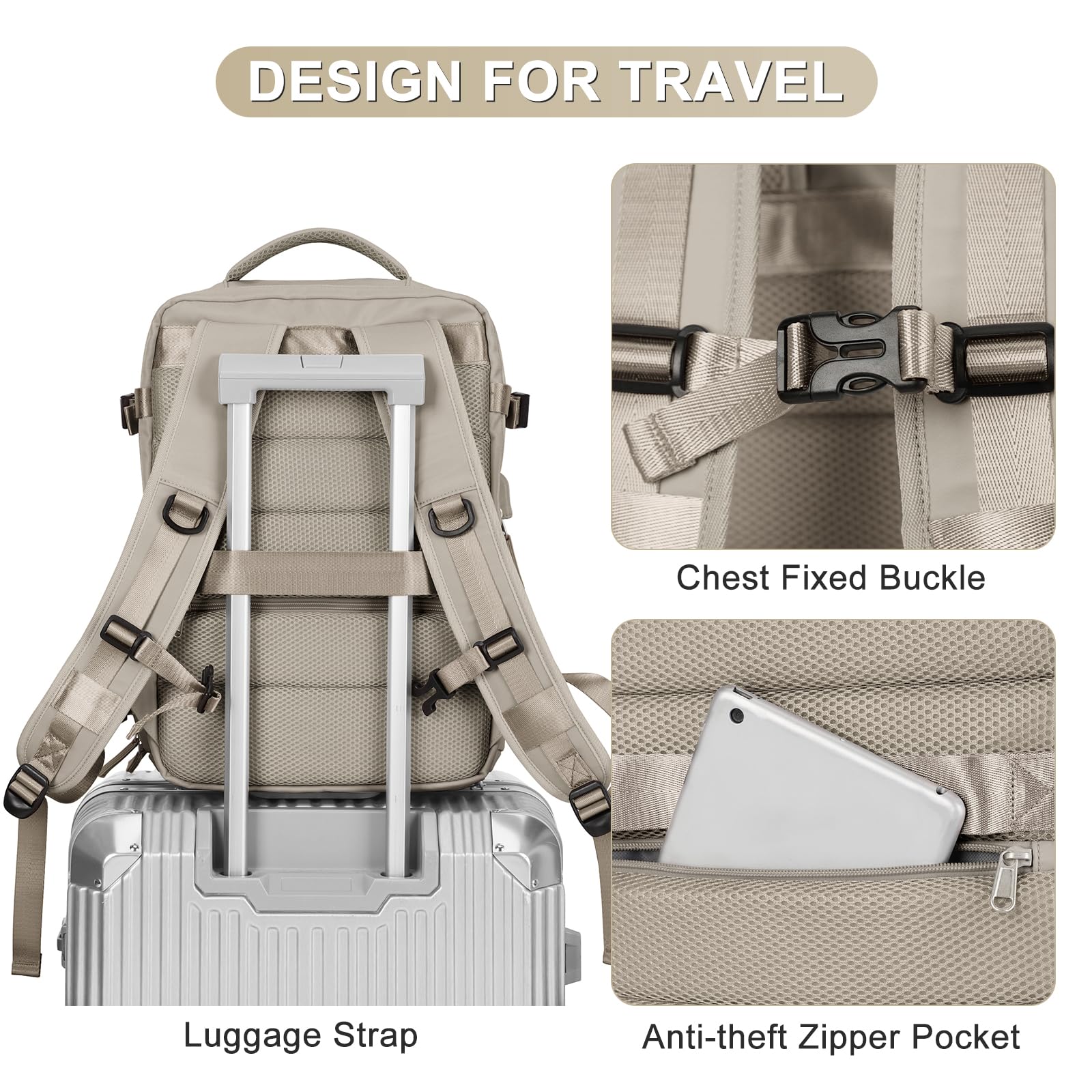 Coofay backpack includes hidden anti-theft pocket for valuables.