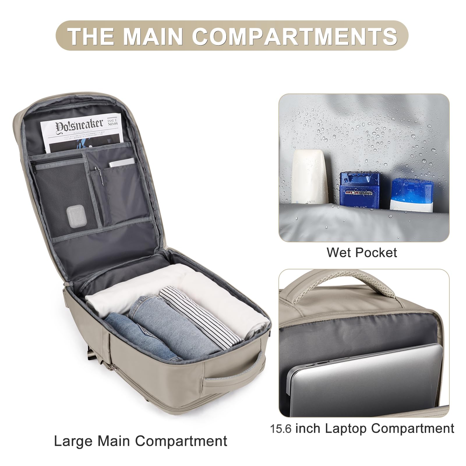 Coofay backpack features a separate shoes compartment for clean travel.