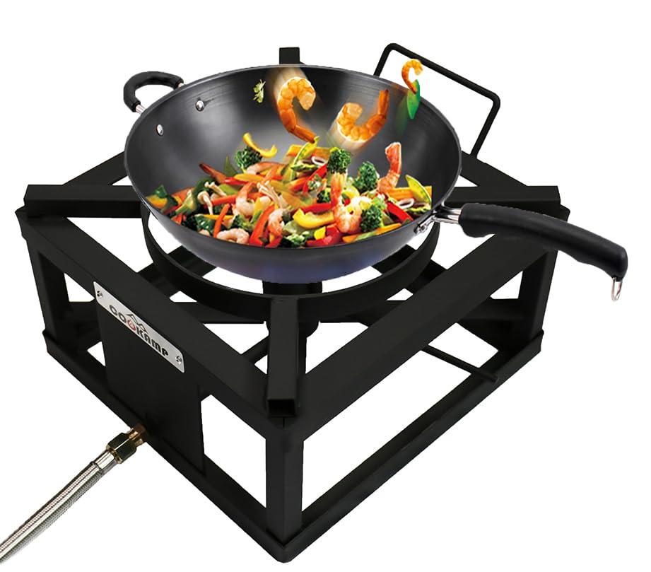 Cookamp portable gas stove with compact design for travel and camping.