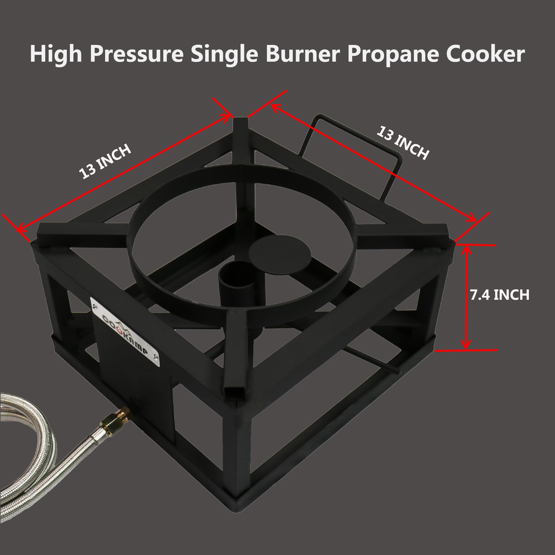 Cookamp propane stove with carrying-handle enables easy transport to camping trips.