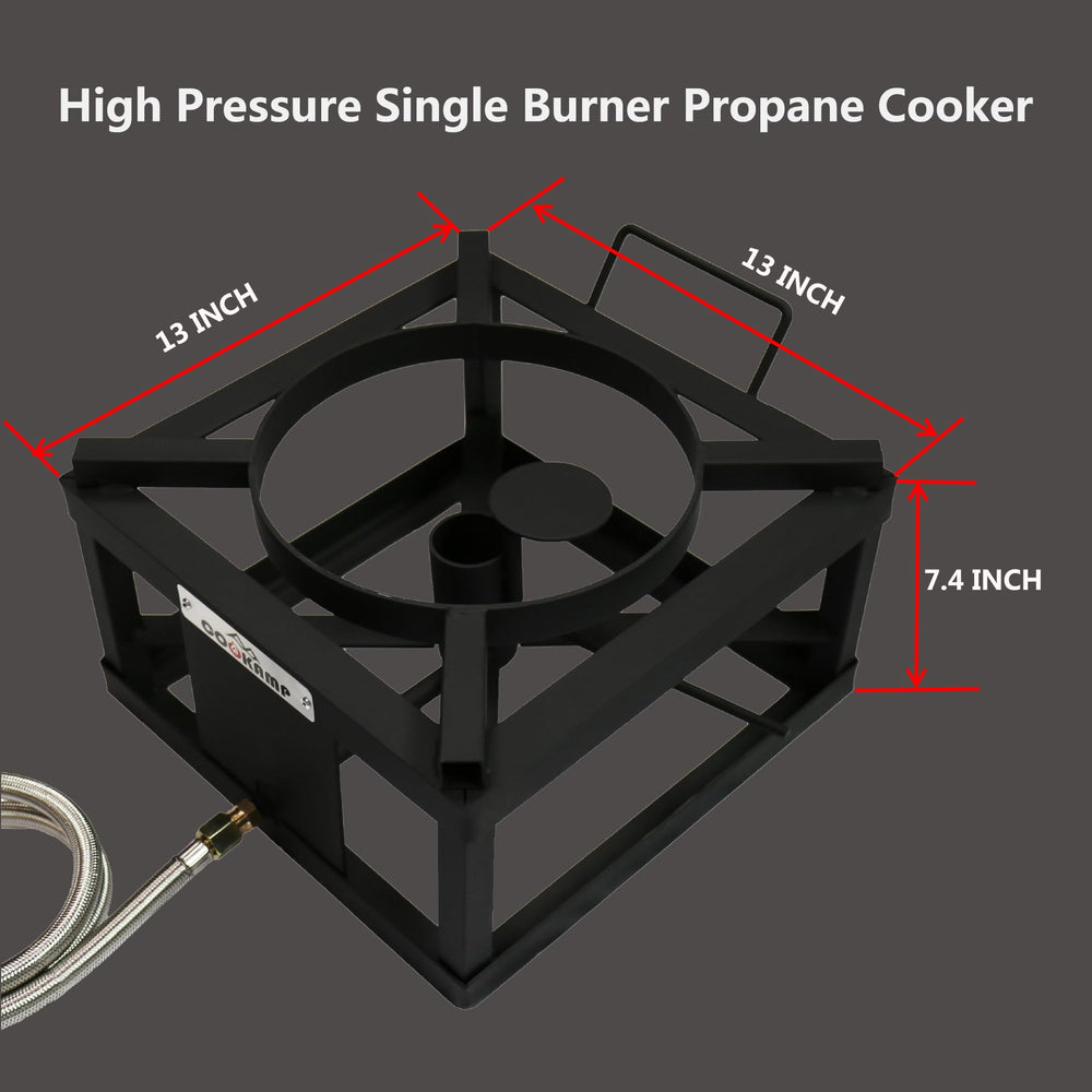 Cookamp propane stove with carrying-handle enables easy transport to camping trips.
