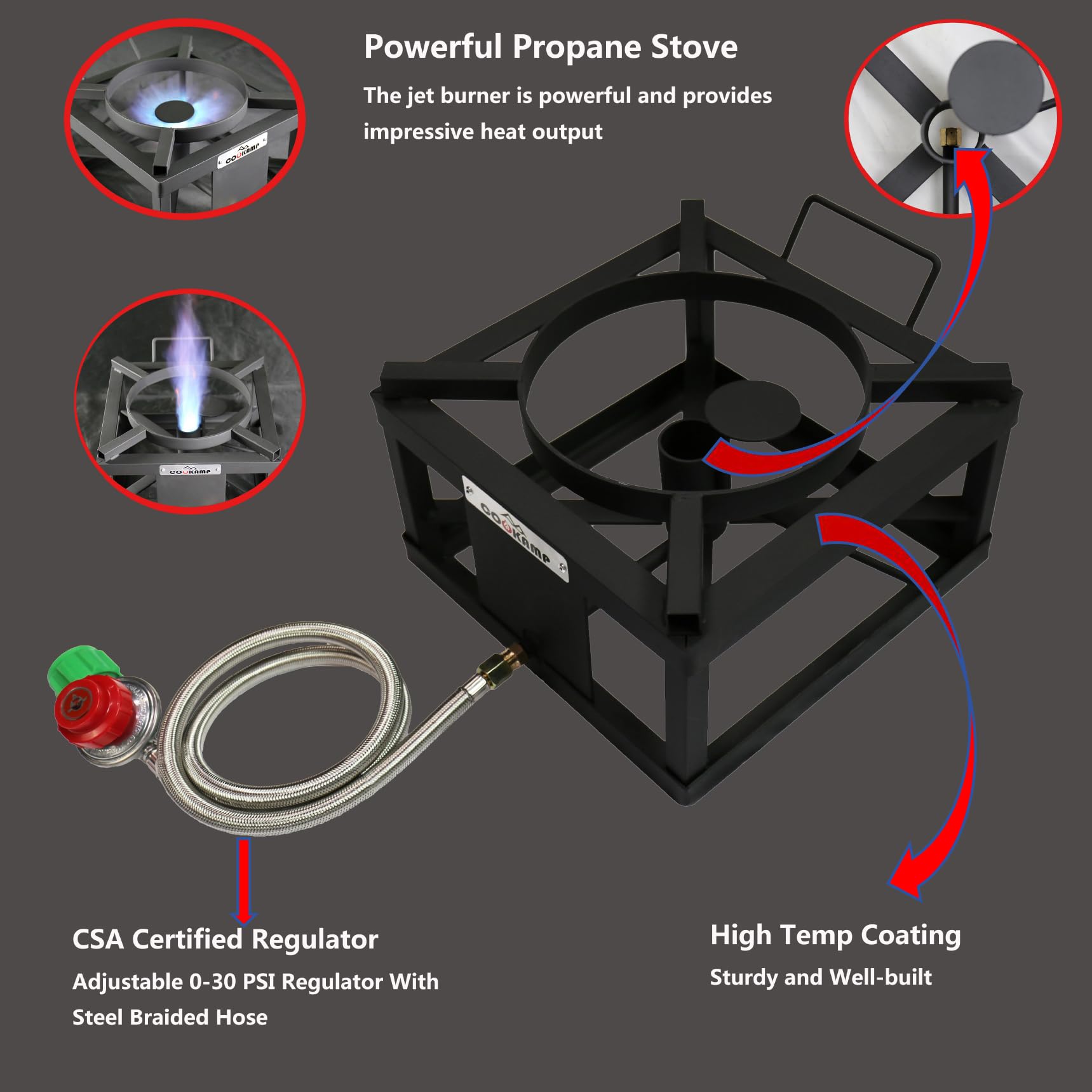 Cookamp single-burner for backyard cooking, compact setup for patio meals.