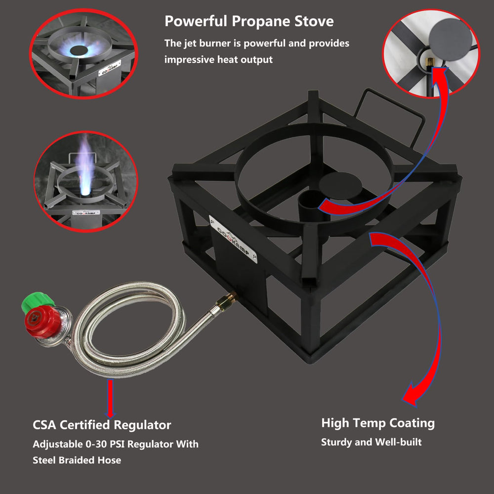 Cookamp single-burner for backyard cooking, compact setup for patio meals.