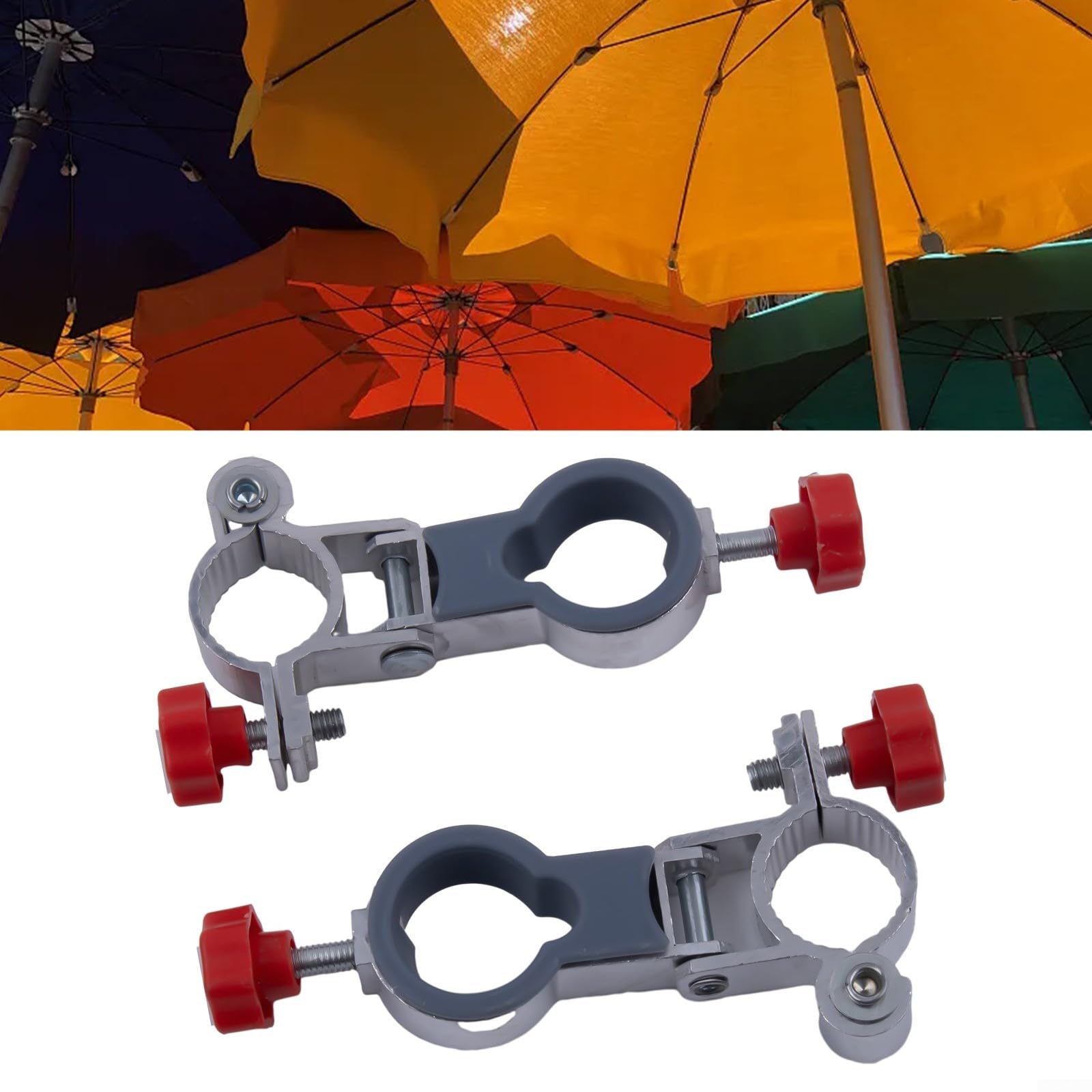 CookiBlend umbrella holder mounted on garden chair for shade while gardening.
