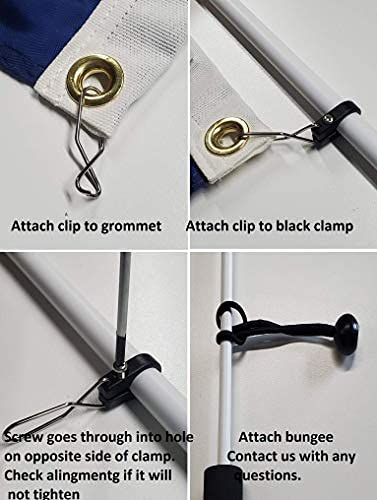 Adjustable clips compatible with multiple flag sizes.