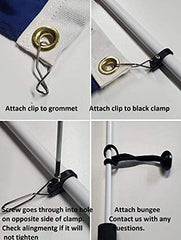 Adjustable clips compatible with multiple flag sizes.