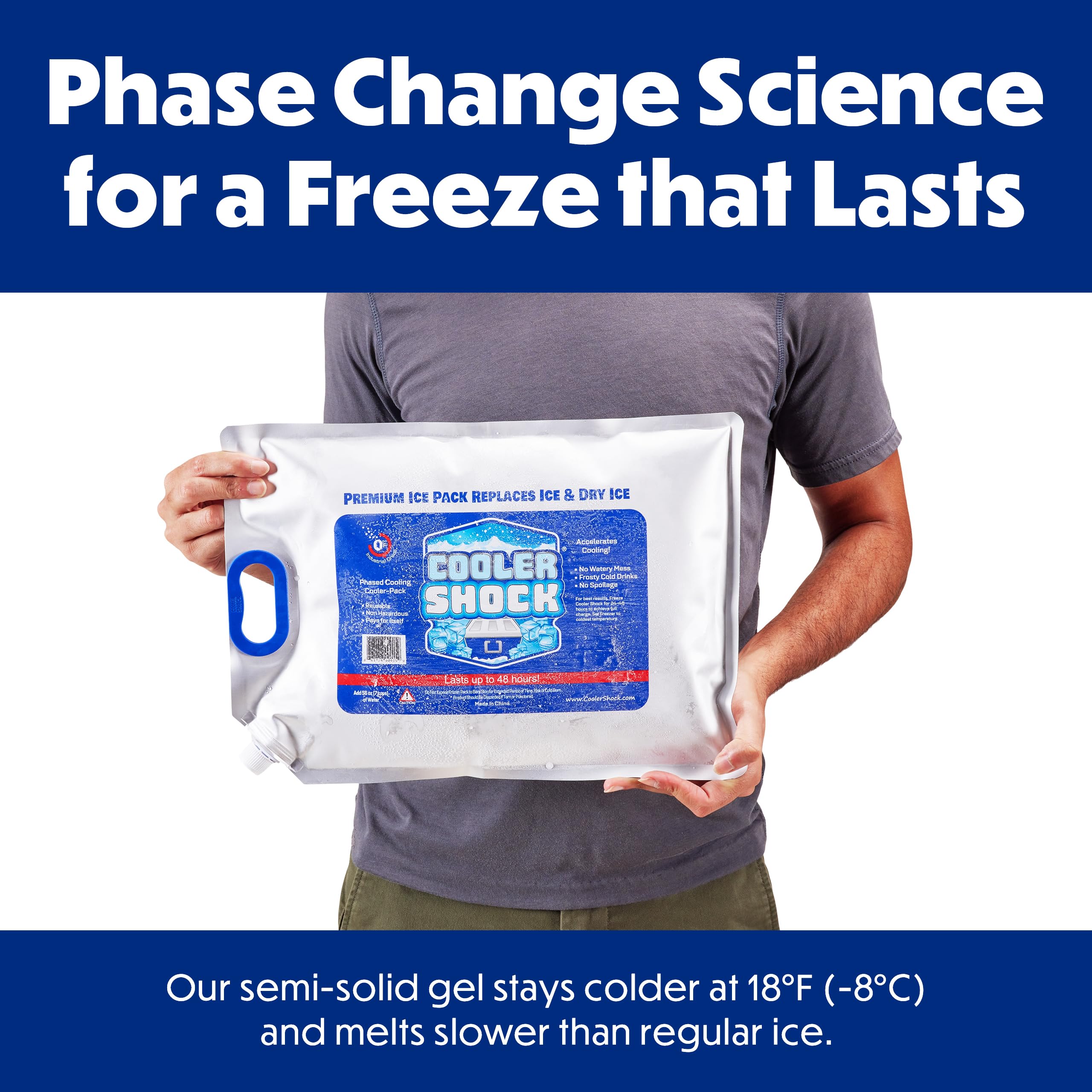 Cooler Shock ice pack being filled with water through the funnel.
