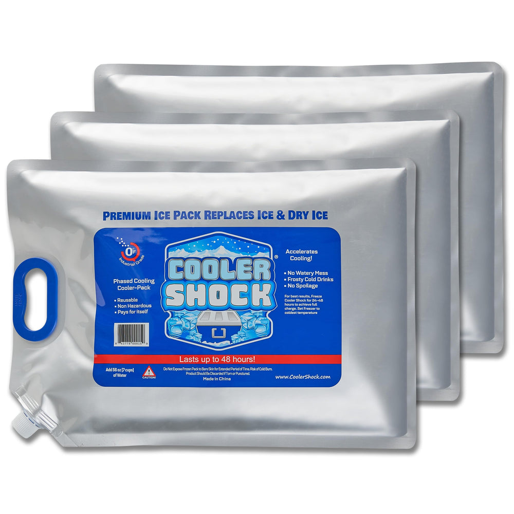 Cooler Shock large ice pack inside a cooler preserves cold contents.