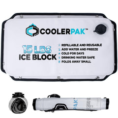 CoolerPak 15lb ice pack being filled with water for long-lasting chill