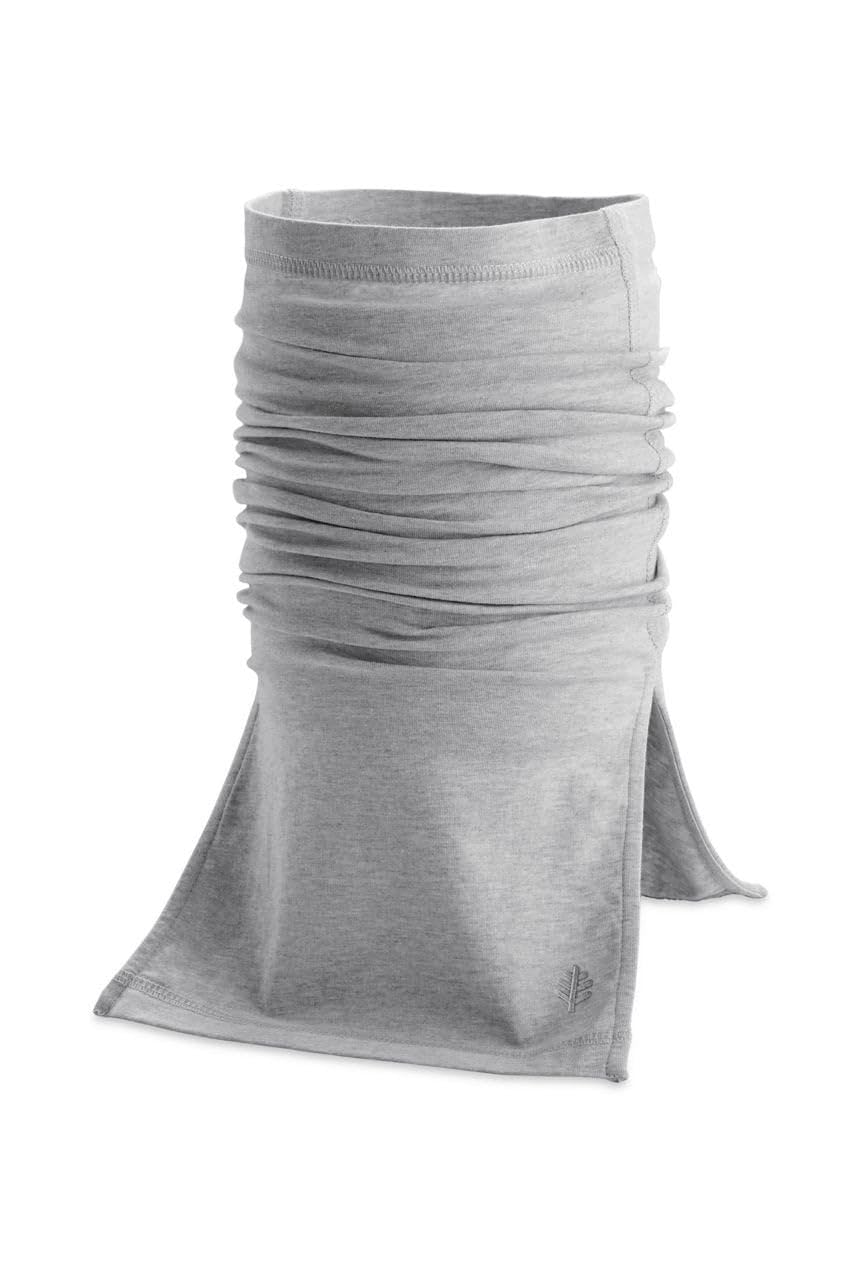 Coolibar Sun Neck Gaiter Key West Grey Heather front view shows breathable knit fabric for all-day comfort.