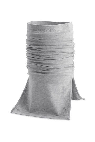 Coolibar Sun Neck Gaiter Key West Grey Heather front view shows breathable knit fabric for all-day comfort.