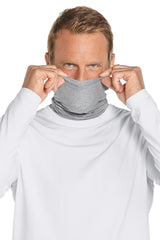 Coolibar Sun Neck Gaiter Key West Grey Heather side vent view enhances airflow.