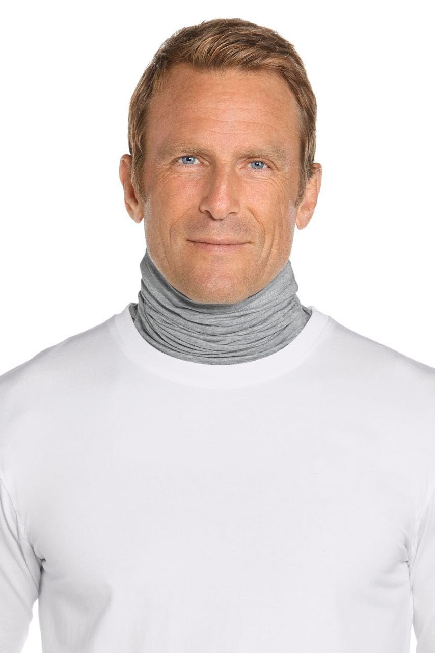 Coolibar Sun Neck Gaiter Key West Grey Heather stretch-fit collar coverage for versatile wear.