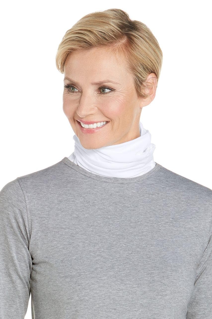 Coolibar Sun Neck Gaiter Key West White front view showing UPF 50+ protection