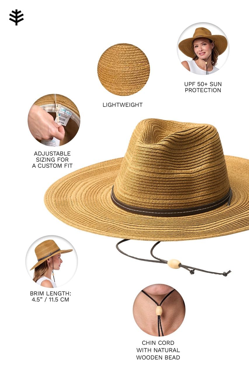 Coolibar Tempe crown detail shows a breathable cotton-lined crown for comfort.