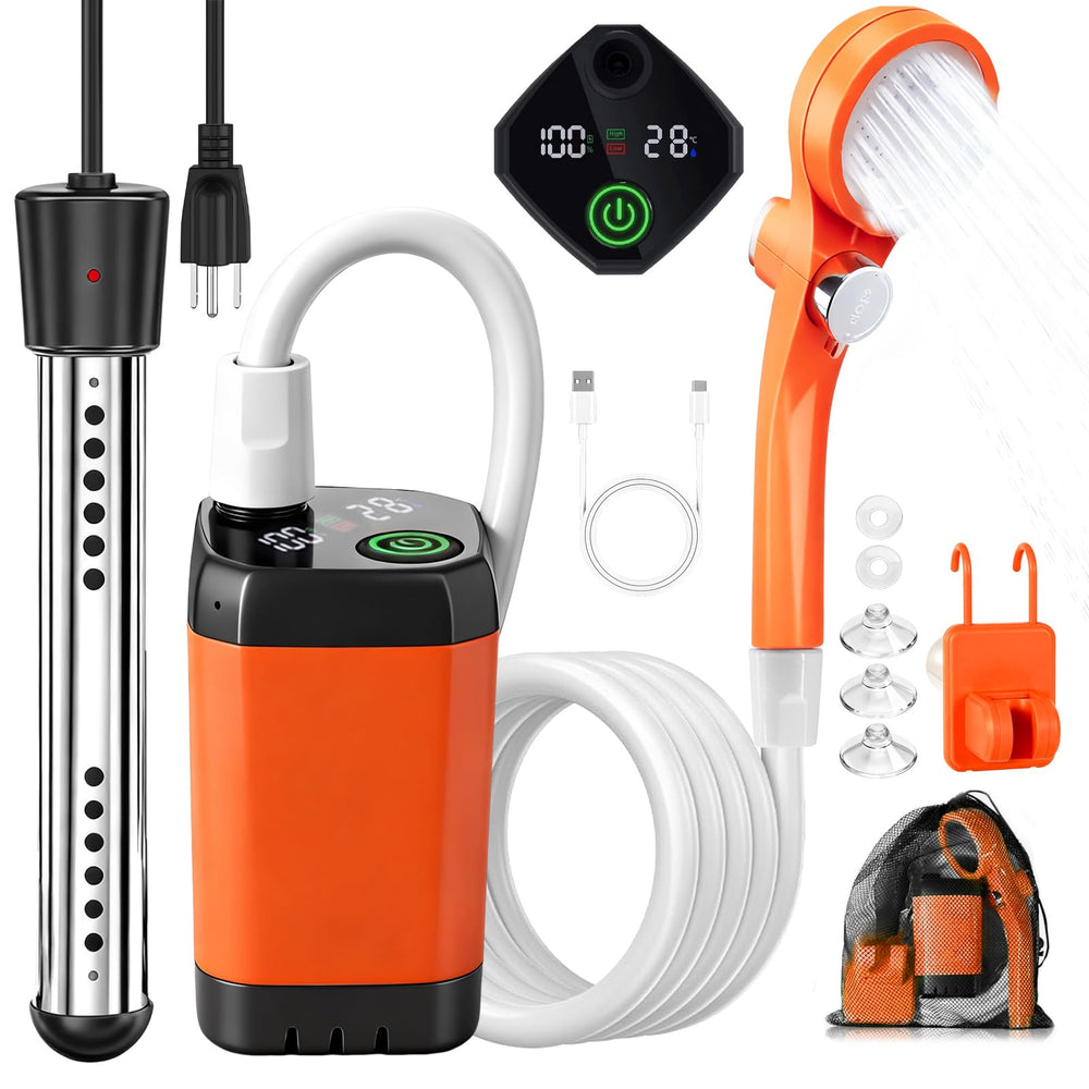 Cooligo portable camping shower front view for quick outdoor cleansing.