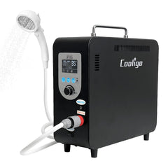 COOLIGO portable propane water heater ready for camping showers