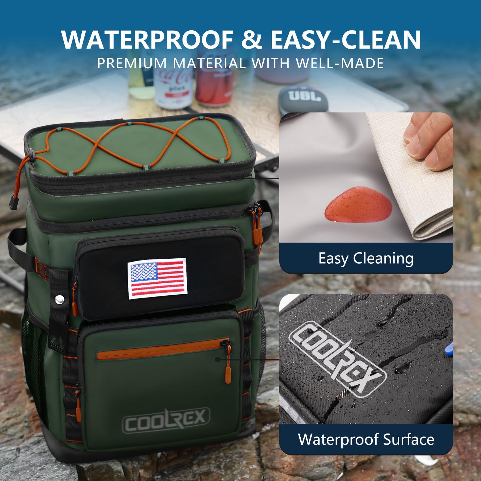 COOLREX Large Backpack Cooler green padded straps ease carrying on hikes
