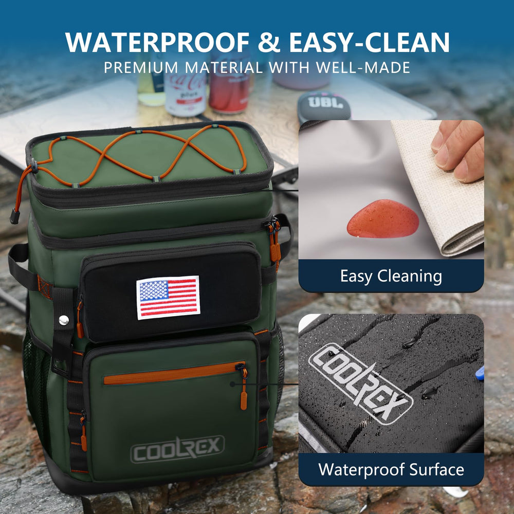 COOLREX Large Backpack Cooler green padded straps ease carrying on hikes