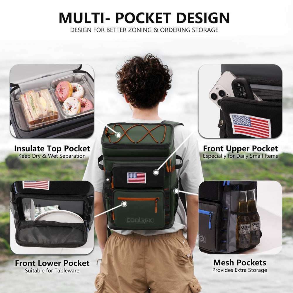 COOLREX Large Backpack Cooler green side pockets hold water bottles