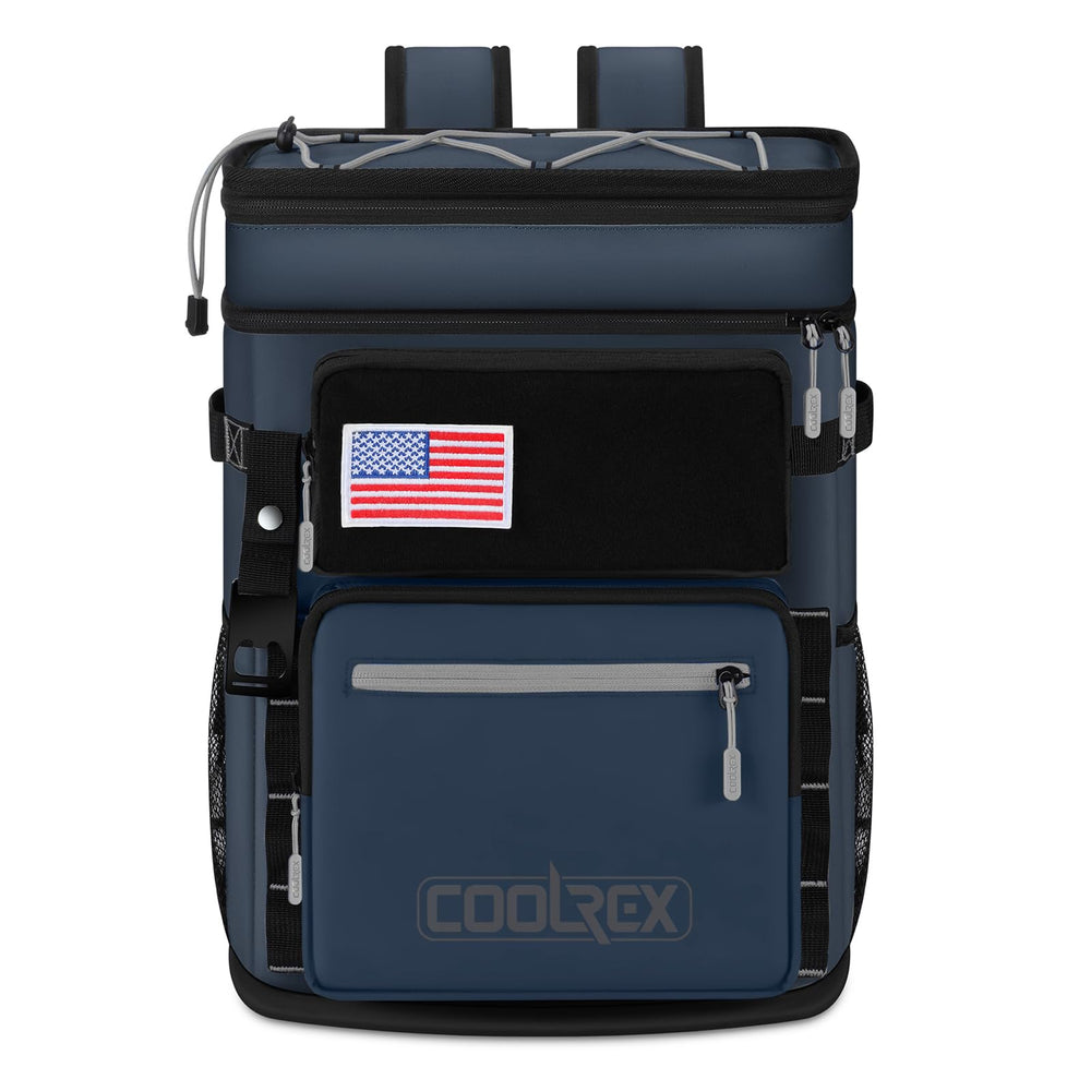 COOLREX Large Backpack Cooler top compartment keeps snacks organized for on-the-go trips.