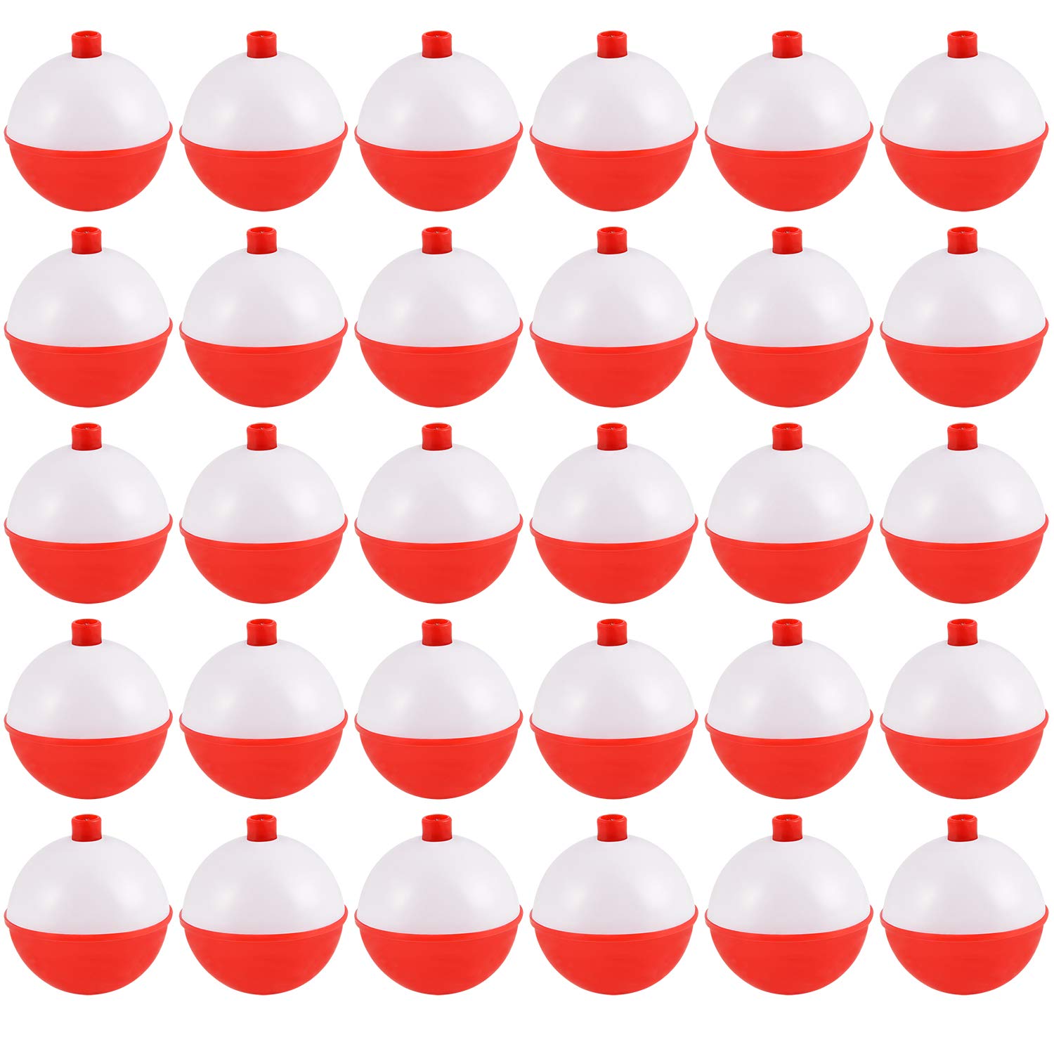 Coopay 60-piece ABS fishing bobbers set in red and white, 1 inch