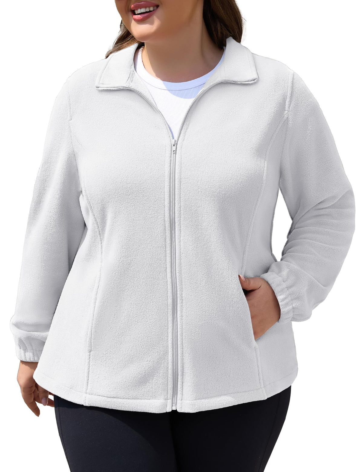 COOTRY plus size fleece jacket front view showing compact warmth for everyday layering