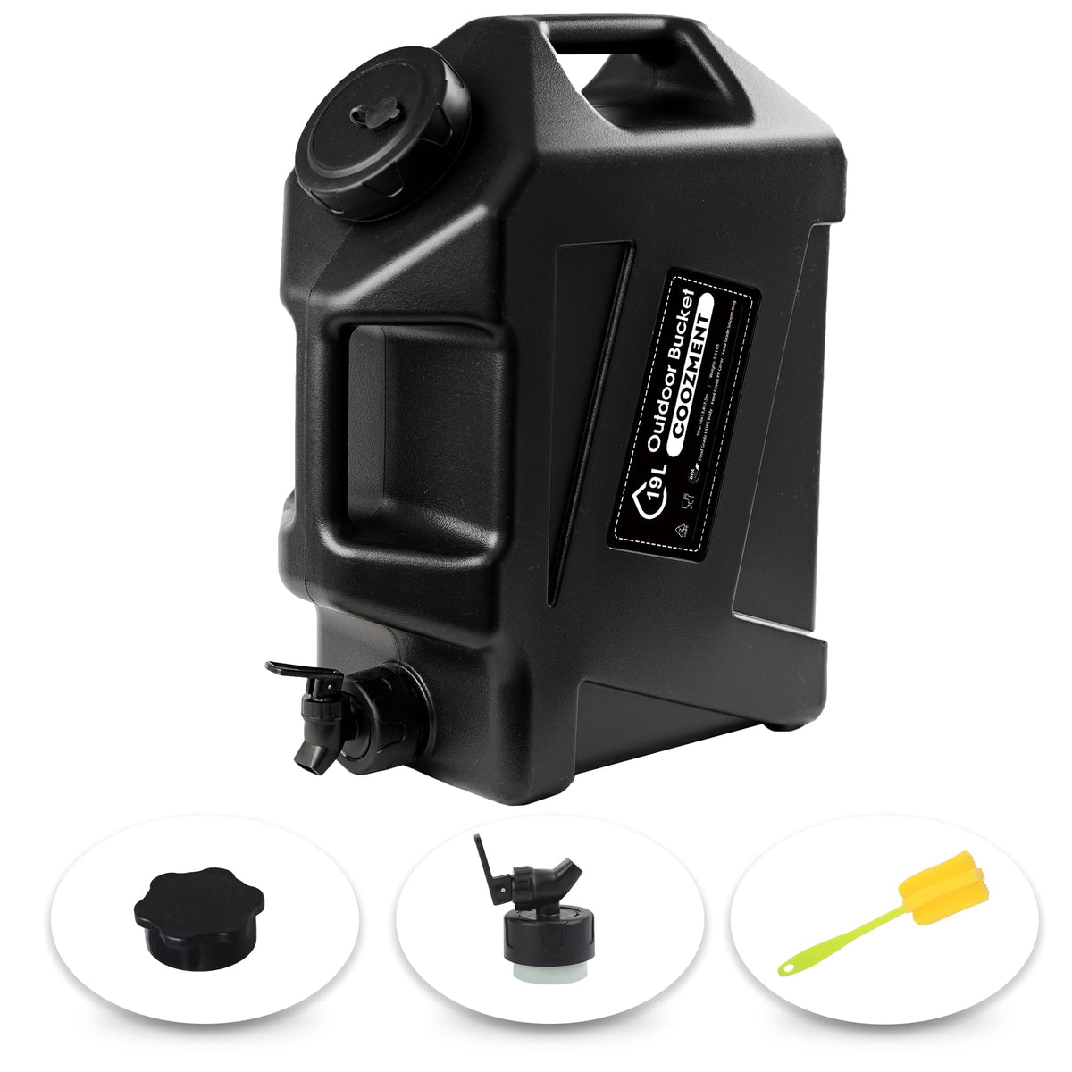 COOZMENT 5-gallon water container front view for reliable outdoor storage.