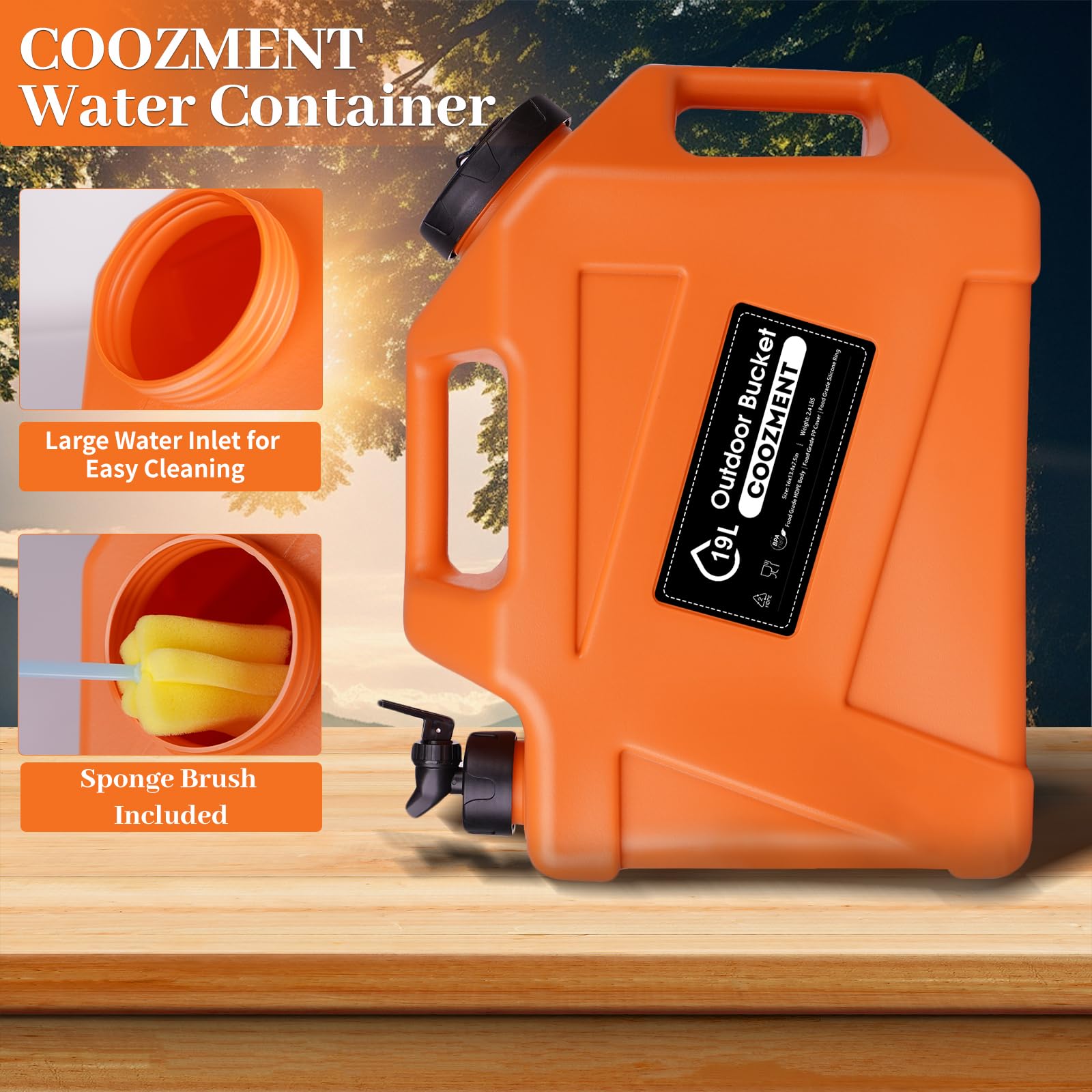 COOZMENT wide-mouth 4-inch spout enables easy filling and cleaning.