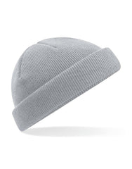 COOZO recycled mini fisherman beanie light grey front view highlighting clean lines and warmth