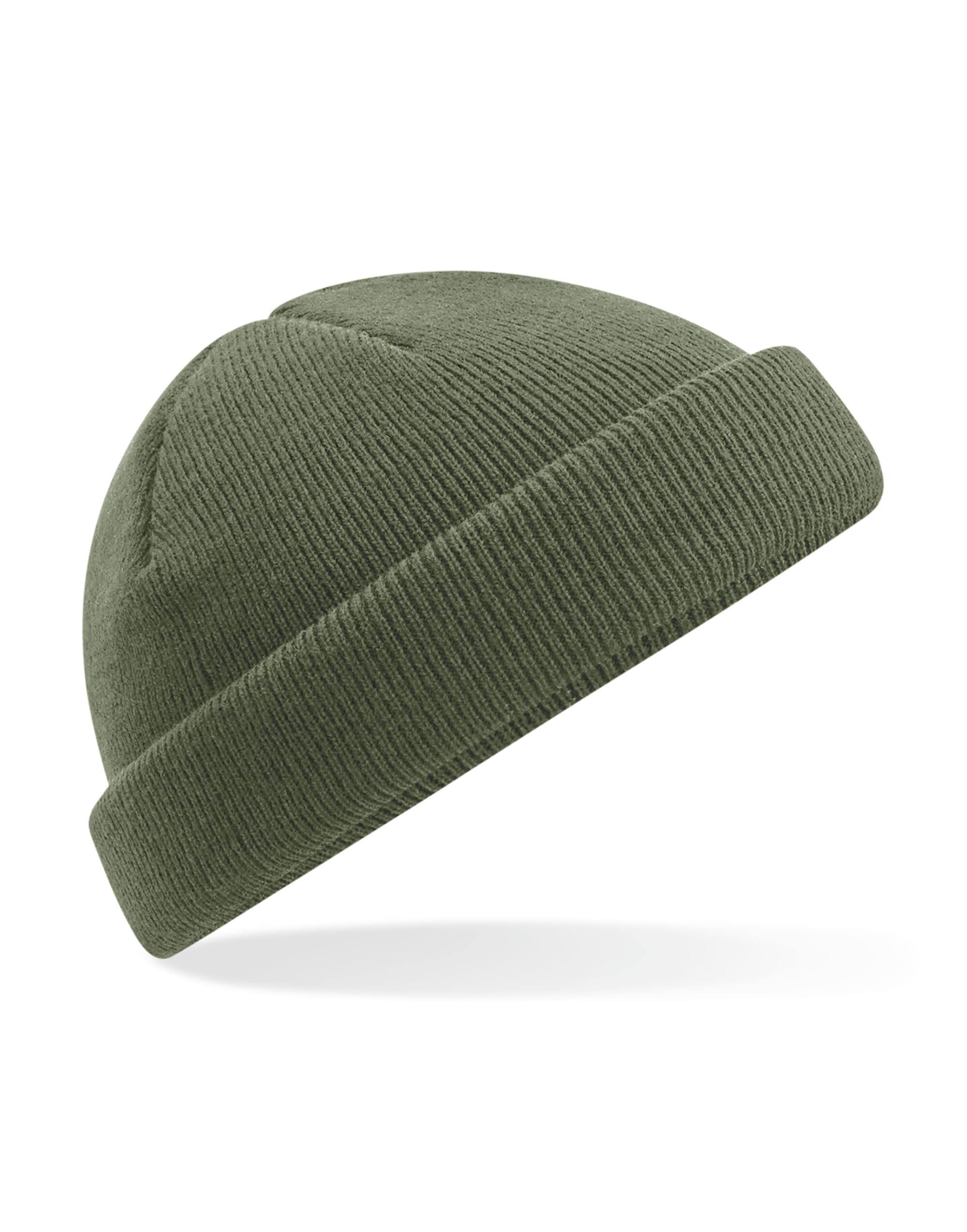 COOZO recycled mini fisherman beanie in olive from the front offers stylish warmth