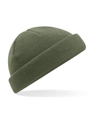 COOZO recycled mini fisherman beanie in olive from the front offers stylish warmth