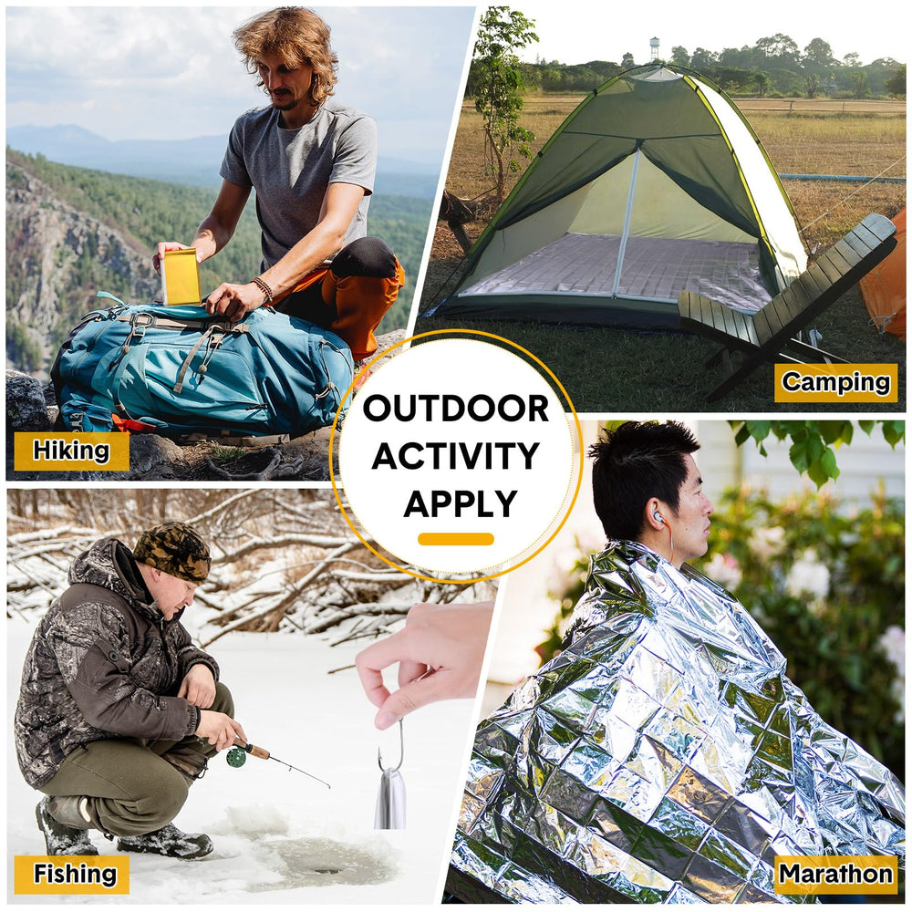 Copkim emergency blanket in outdoor camping setup demonstrates reflective warmth