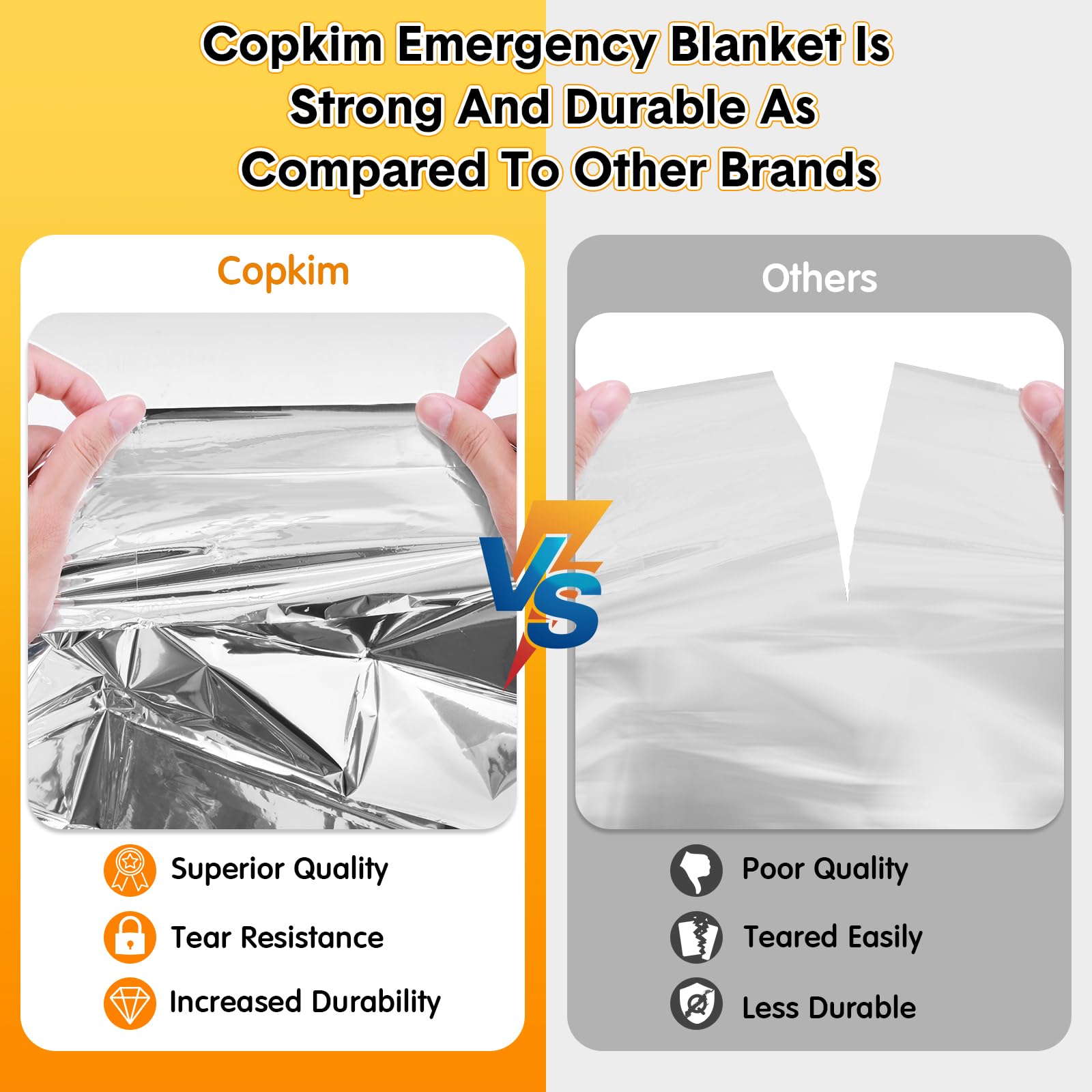 Copkim emergency blanket waterproof reflective surface aids emergency warmth and signaling