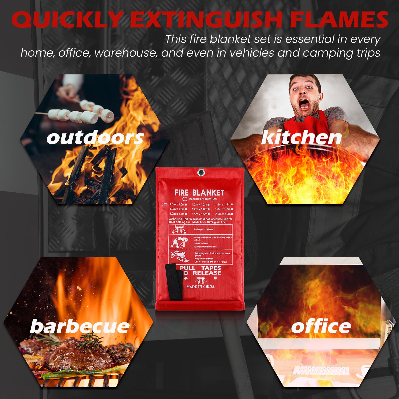 Copkim fire blanket office safety for instant smothering.
