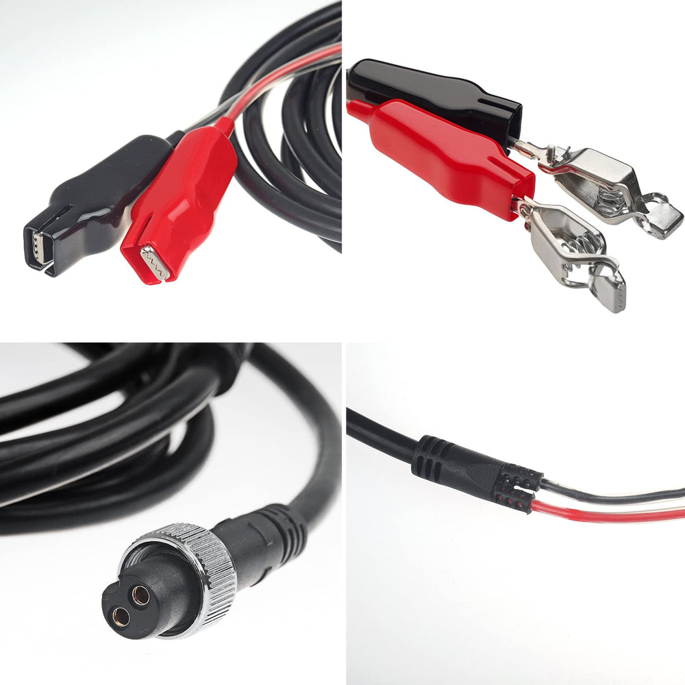 2-pin reel connector and battery clip connector included with the cables