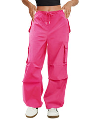 COPYLEAF Cargo Pants Hot Pink front view shows low waist for casual streetwear