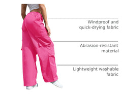 COPYLEAF Cargo Pants Hot Pink waist-drawstring shows adjustable fit