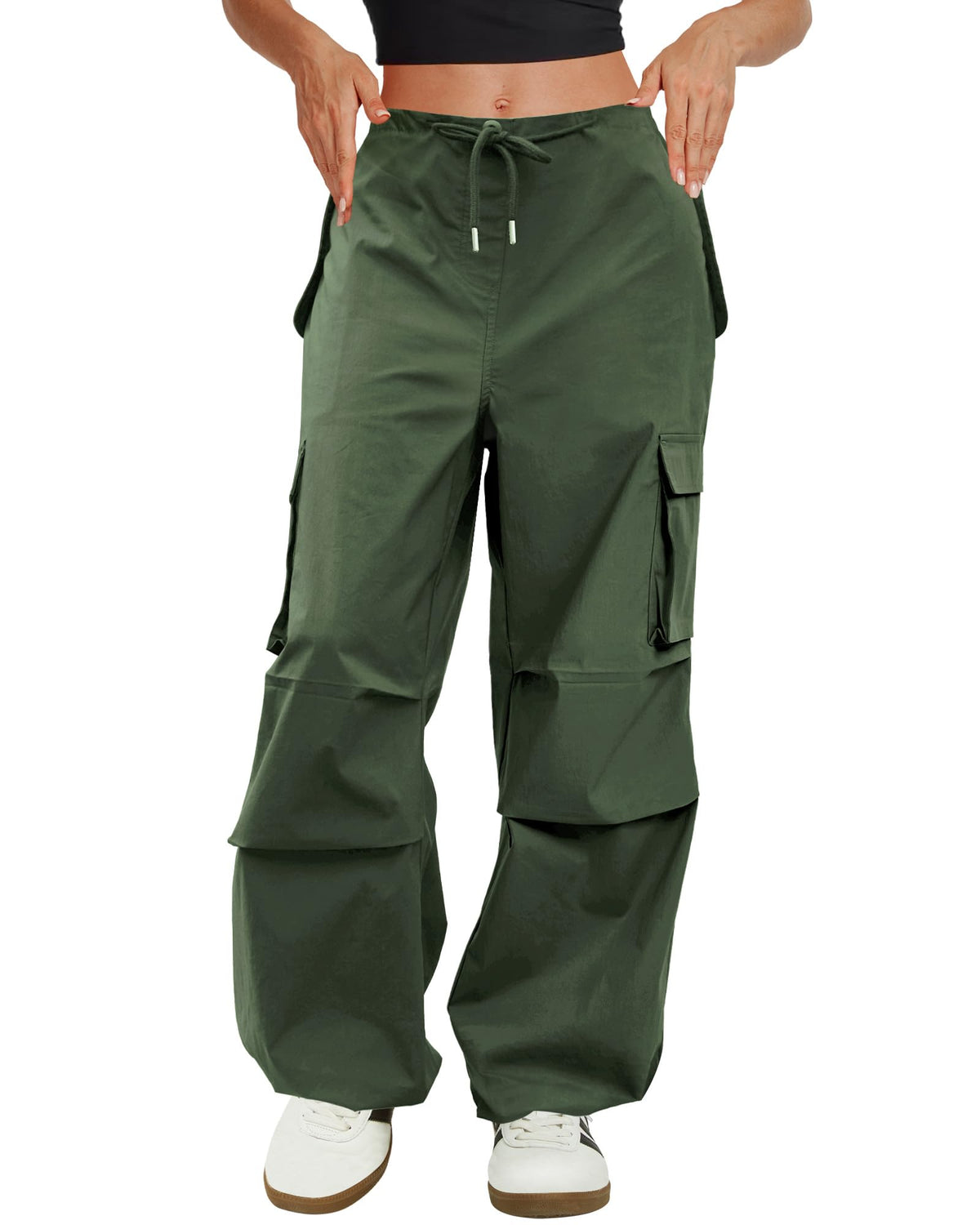 COPYLEAF cargo pants olive green front view versatile daily wear