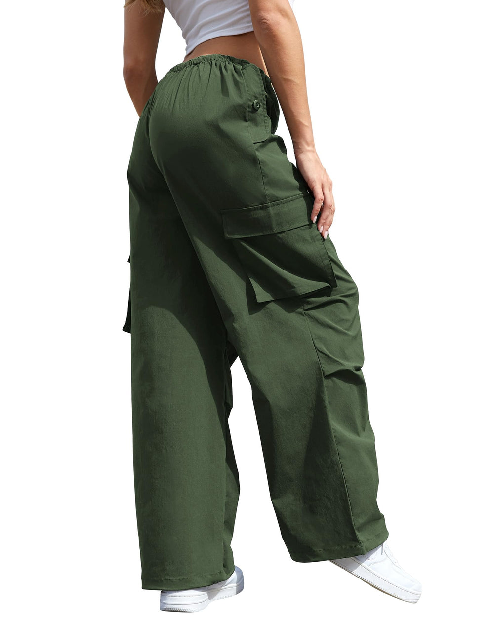 COPYLEAF cargo pants side profile showcasing adjustable waist and hem for flexible fit