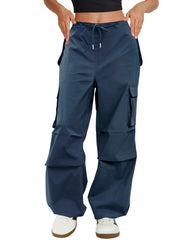 COPYLEAF cargo pants with pockets in navy provide practical storage on the go.