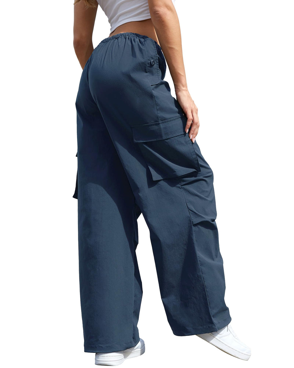 COPYLEAF cargo pants pocket closeup highlighting 4 pockets for easy storage