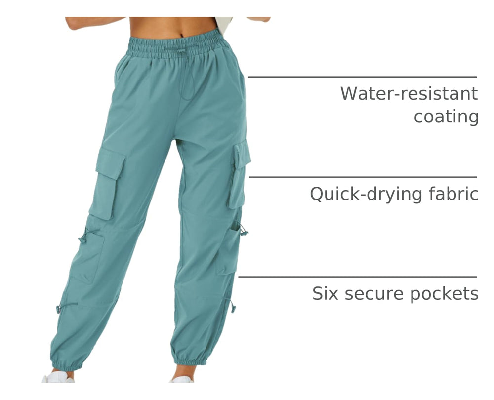 Copyleaf womens parachute cargo pants lake blue elastic waistband offers adaptable comfort
