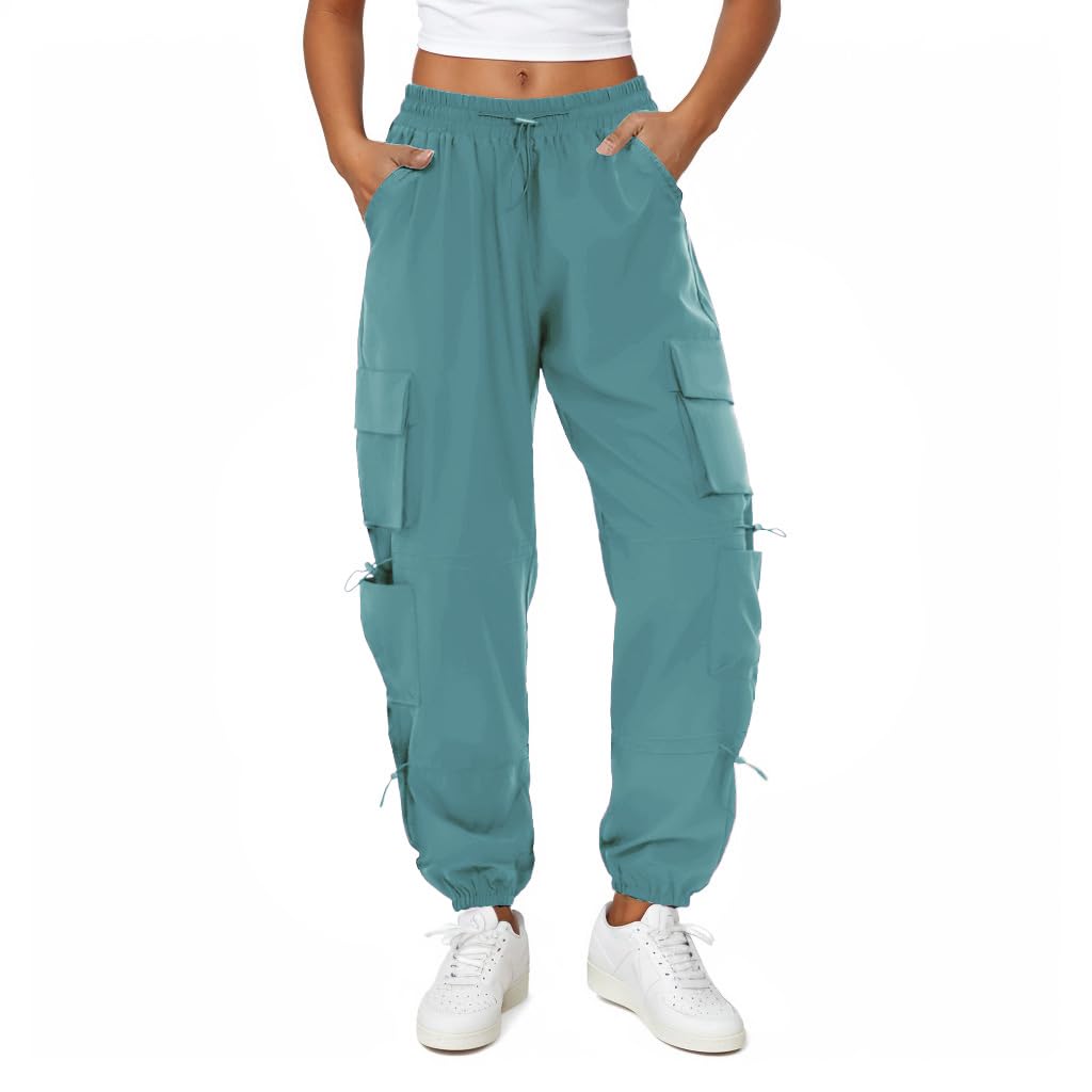 Copyleaf womens parachute cargo pants lake blue front view ideal for hiking and daily wear